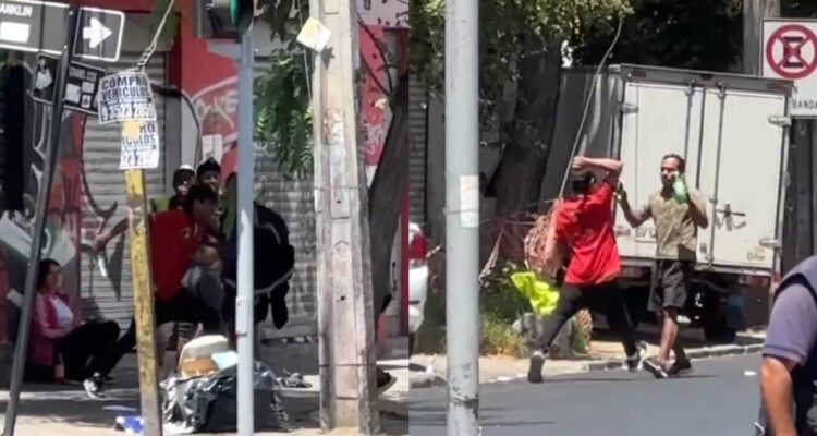 VIDEO | “Cuidadores” de autos se pelean con cuchillos a plena luz del día en barrio Franklin
