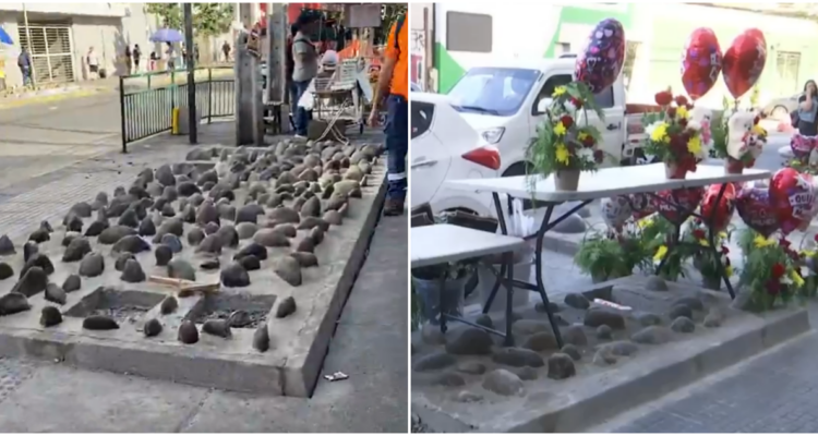 Instalan piedras “anti ambulantes” en la “Pequeña Caracas”: comerciantes se instalan igual