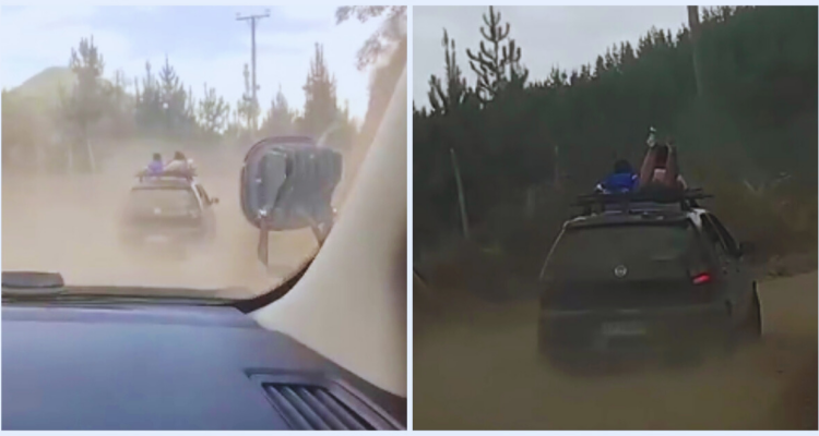 Imprudente conductor trasladó a dos menores sobre techo de auto en Linares