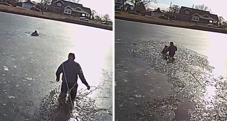 Cámara capta el ágil rescate de un niño desde un lago congelado en Estados Unidos