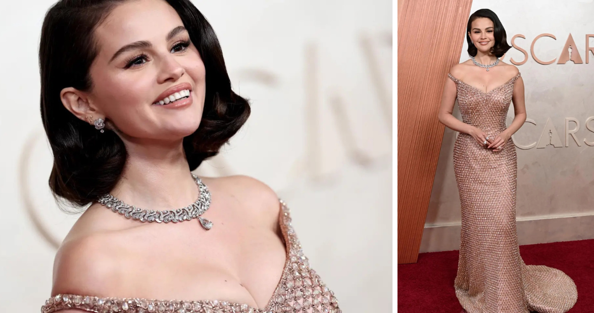 Selena Gomez lució un vestido en los Óscar con 16.000 gotas de vidrio y cristales
