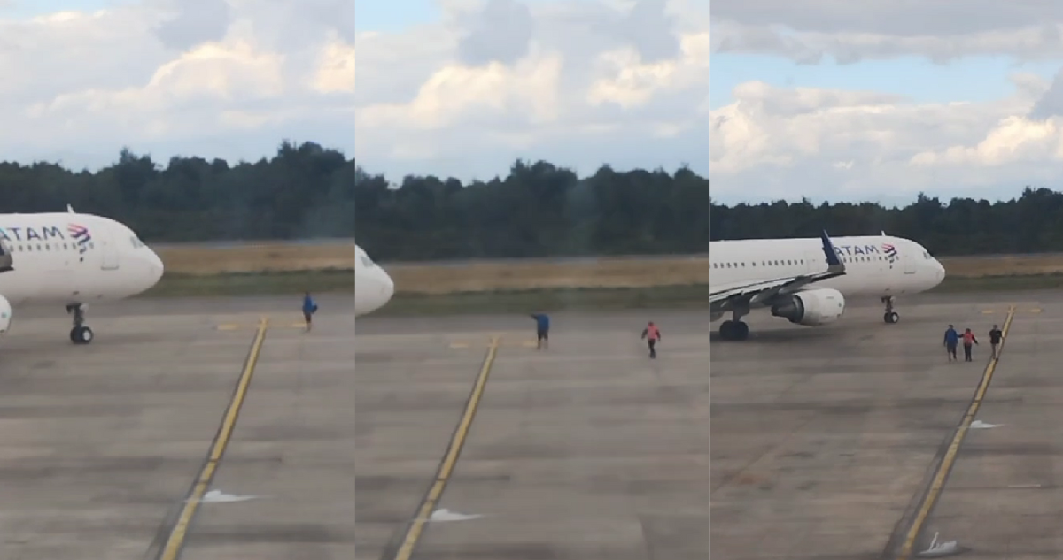 Capturas de video de hombre frenando despegue de avión a Concepción desde Puerto Montt