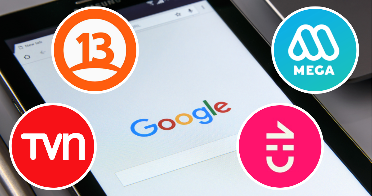 Logo de canales de televisión chilenos y de Google en referencia a posible demanda de Anatel por anuncios publicitarios