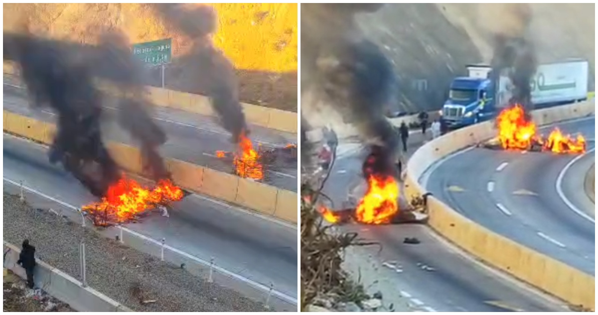 Bloquean con barricadas el Camino La Pólvora en Valparaíso