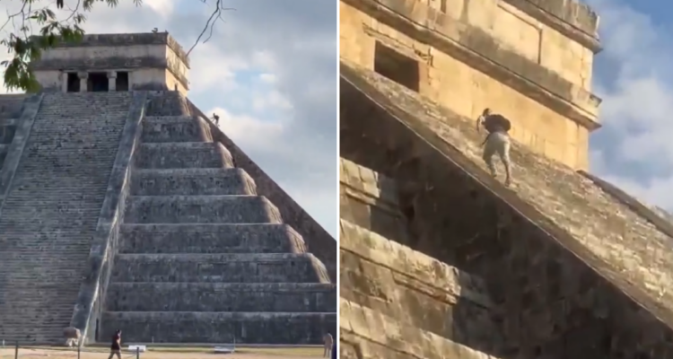 Sujeto trepa Chichén Itzá