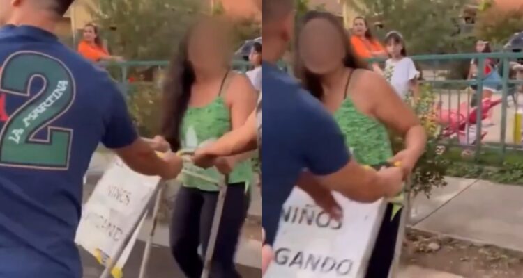VIDEO | Mujer vive día de furia en Peñaflor por cartel de “cuidado, niños jugando”
