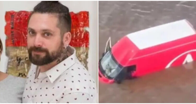 Rubén Zalazar y su vehículo tras el temporal en Bahía Blanca