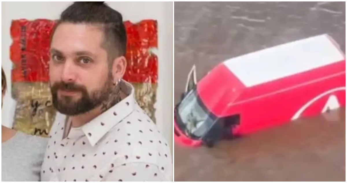 Rubén Zalazar y su vehículo tras el temporal en Bahía Blanca