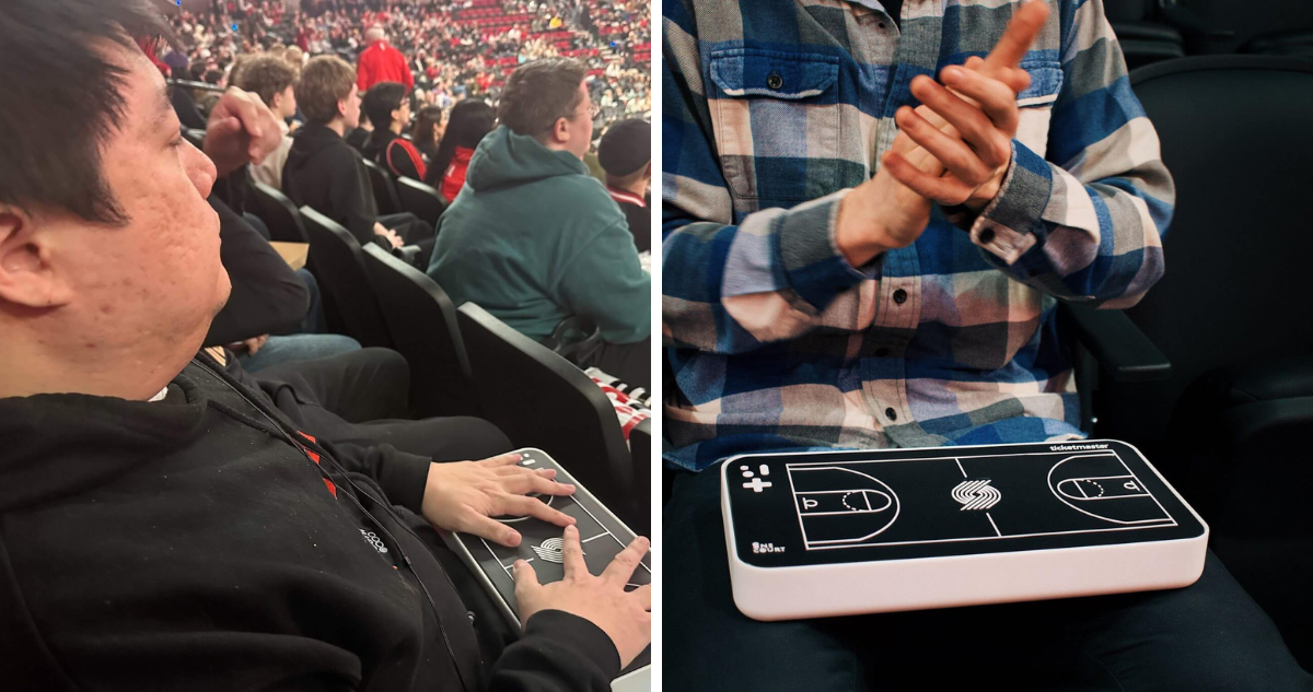 Aficionados con discapacidad visual disfrutan de duelos de NBA en estadios gracias a novedoso aparato