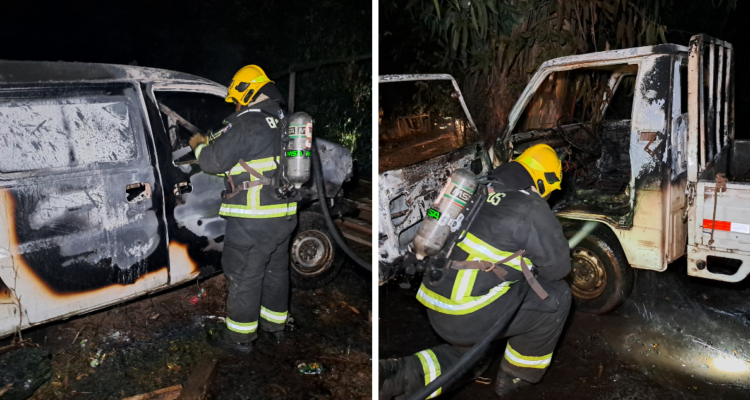 Indagan origen de fuego que destruyó dos vehículos en terreno privado ubicado en Padre Las Casas