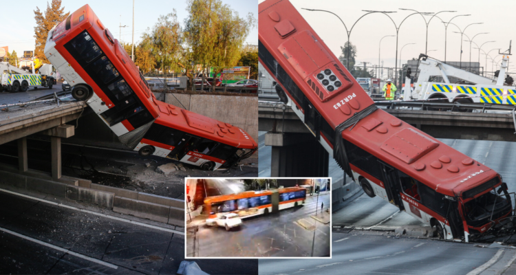 Las impactantes imágenes del bus RED que cayó sobre la Autopista Central tras ser chocado por auto