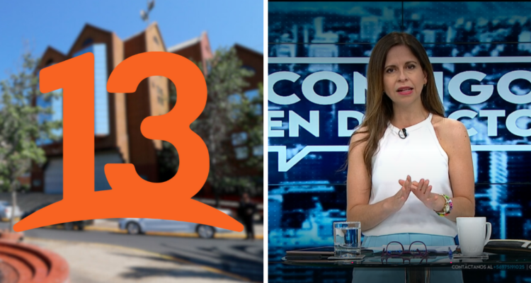 Fotografía de la fachada y logo de Canal 13, junto a captura de ‘Contigo en directo’ de CHV