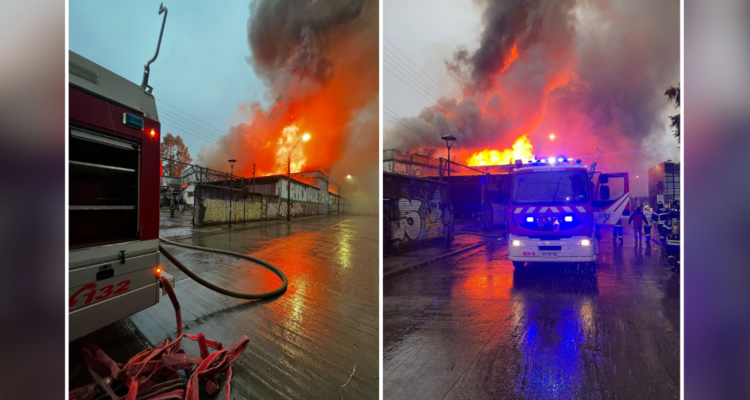 Incendio de bodega en Osorno termina con 2 bomberos heridos: uno de ellos resultó con quemaduras