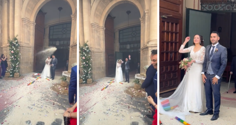 Invitados arruinan momento único en boda de España: tiraron arroz con palas a los novios