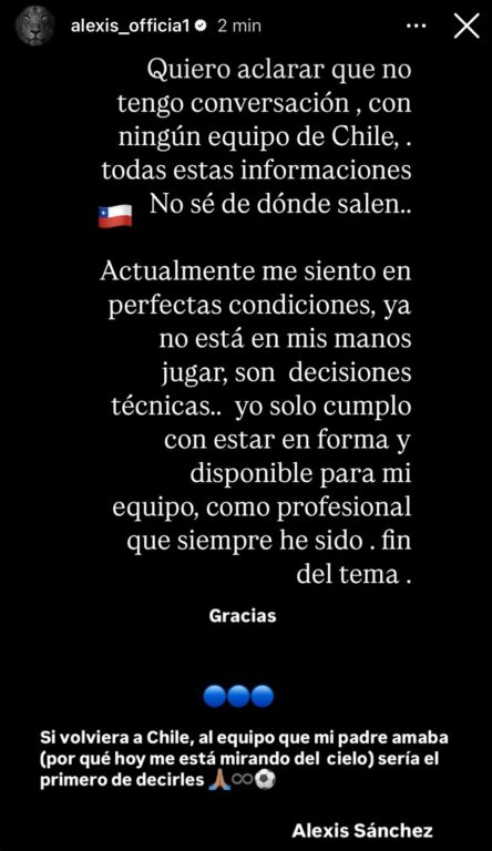 La historia de Instagram de Alexis Sánchez