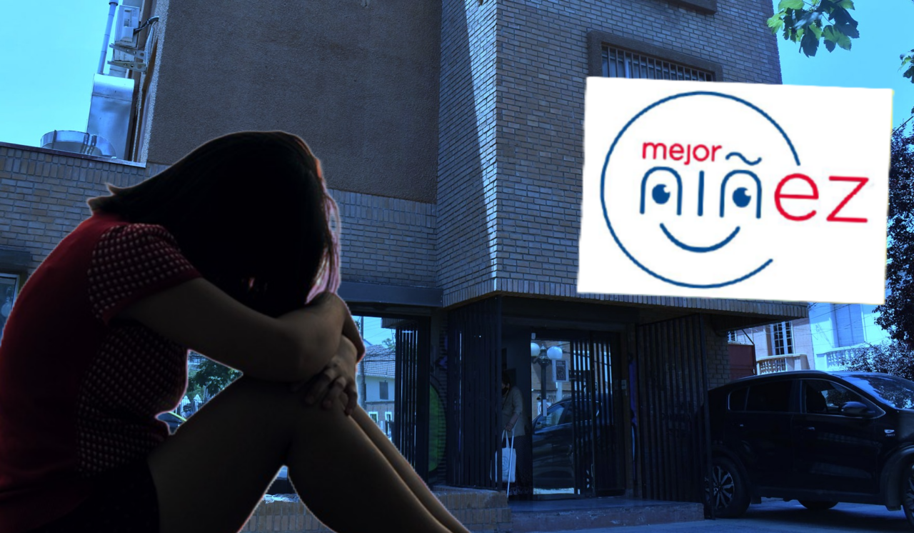 Adolescente con edificio de fondo y logo de Mejor Niñez