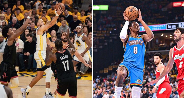 Warriors y Thunder celebran en los Playoffs de NBA.