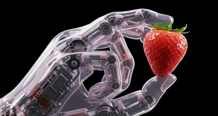 Imagen ilustrativa para mostrar robots con sentido del tacto, se puede ver la mano de un robot sosteniendo una fruta