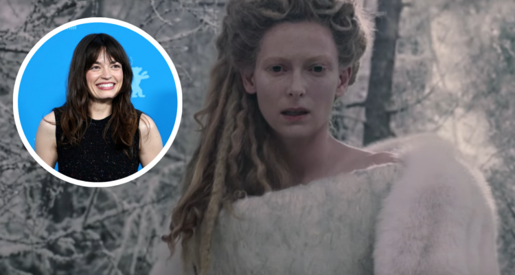 Tilda Swinton como la Reina Blanca en Narnia (2005) y en miniatura Emma Mackey, la nueva intérprete del personaje