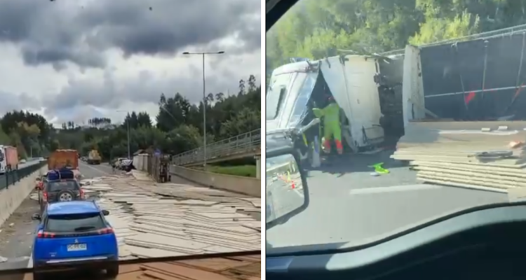 Volcamiento de camión en ruta entre Cabrero y Concepción