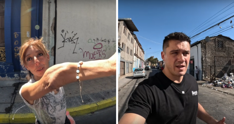 Capturas de video del youtuber italiano Zazza el italiano en referencia a documental sobre el consumo de pasta base en Santiago