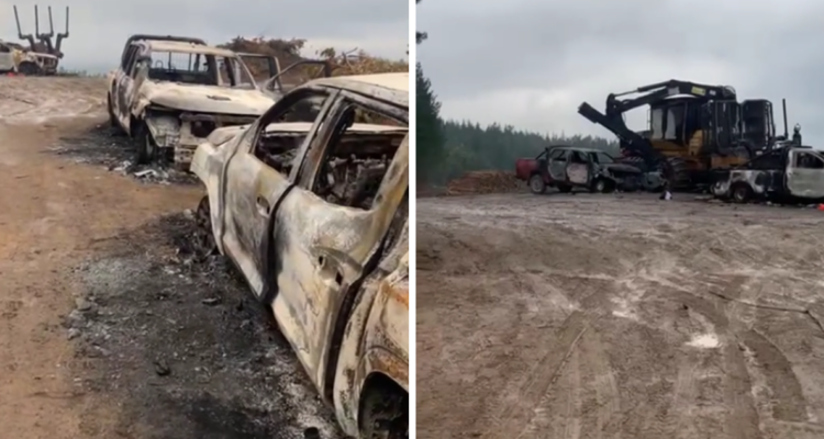 Vehículos y maquinaria destruida tras ataque incendiario en Los Sauces