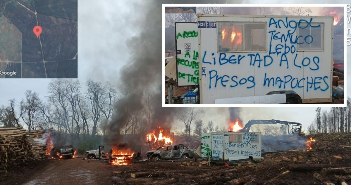 Al menos 7 vehículos destruidos deja atentado incendiario en predio de CMPC en Mulchén