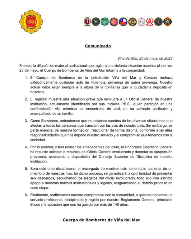 Piden renuncia de oficial general de Bomberos tras pelea con micrero en Viña del Mar