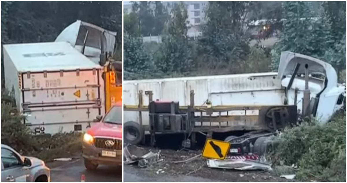 Camión protagoniza choque con llanta y cae de la Ruta 78 en Talagante