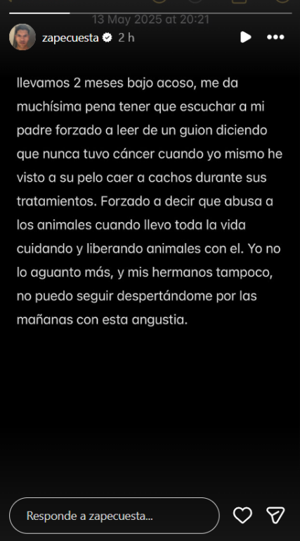Declaración del hijo de Frank Cuesta