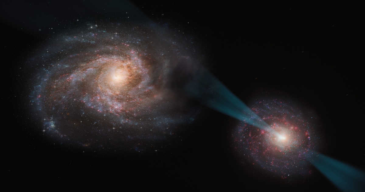 Representación artística del choque de galaxias