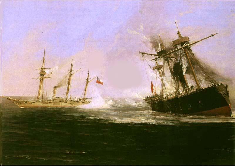 «Combate naval de Punta Gruesa» el 21 de mayo, óleo de  Thomas Somerscales.
