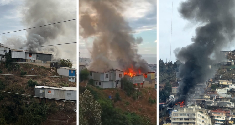 Imágenes de incendio en el cerro Jiménez de Valparaíso