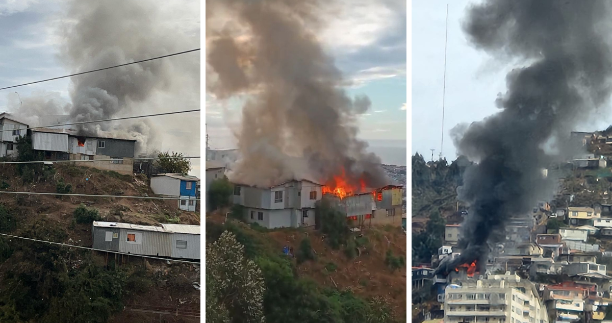 Imágenes de incendio en el cerro Jiménez de Valparaíso