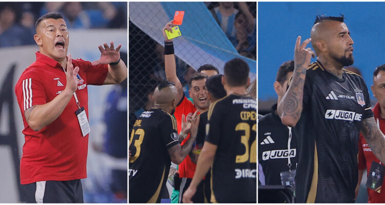 Jorge Almirón y Arturo Vidal en el duelo de Racing ante Colo Colo por Copa Libertadores 2025