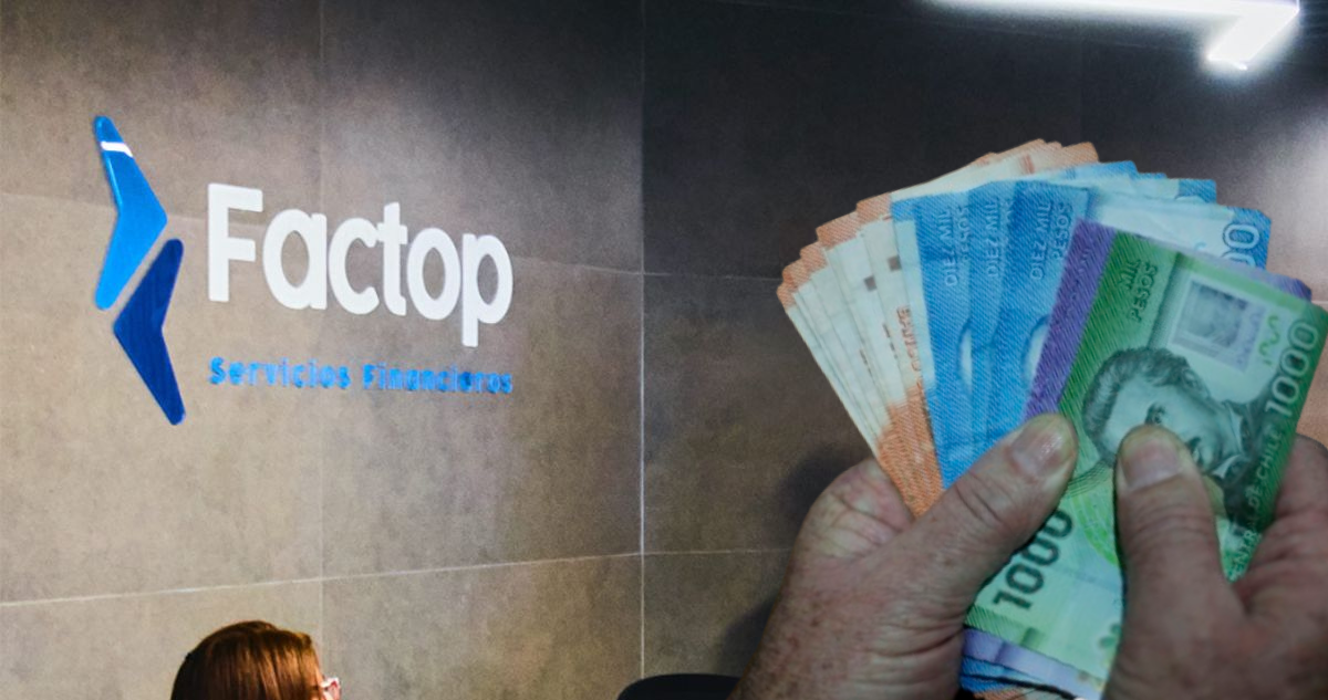 Fachada de Factop y manos con billetes chilenos