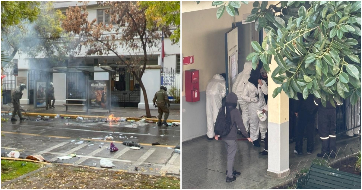 Incidentes en el Liceo Lastarria: encapuchados lanzaron molotov e instalaron barricadas