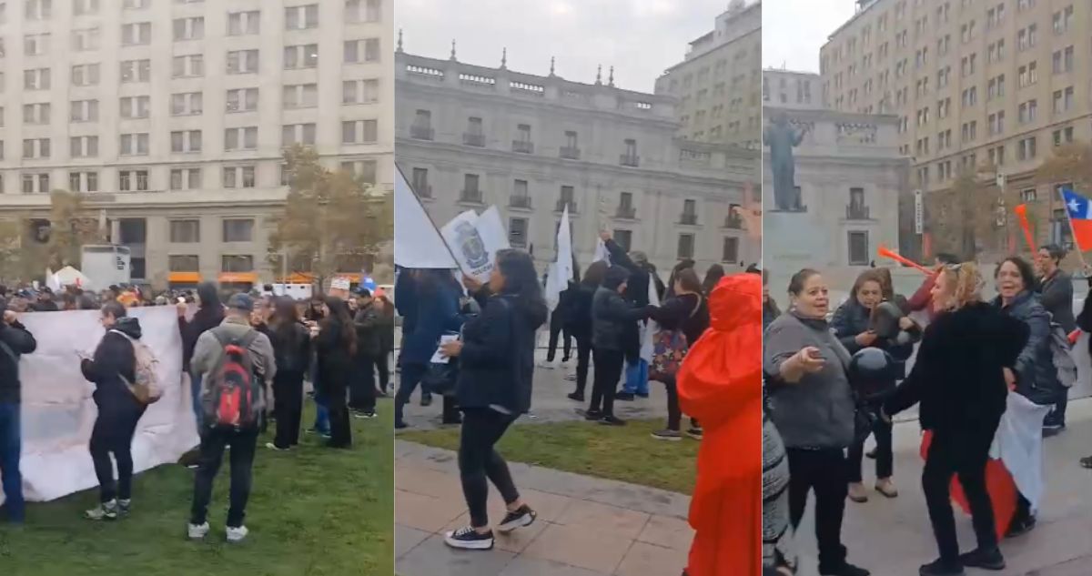 Asistentes de la educación de Santiago se manifiestan fuera a La Moneda