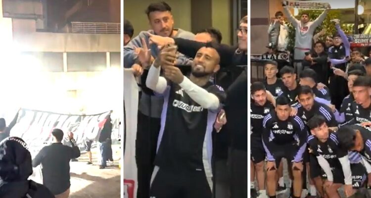 Hinchas de Colo Colo realizaron banderazo en Argentina.