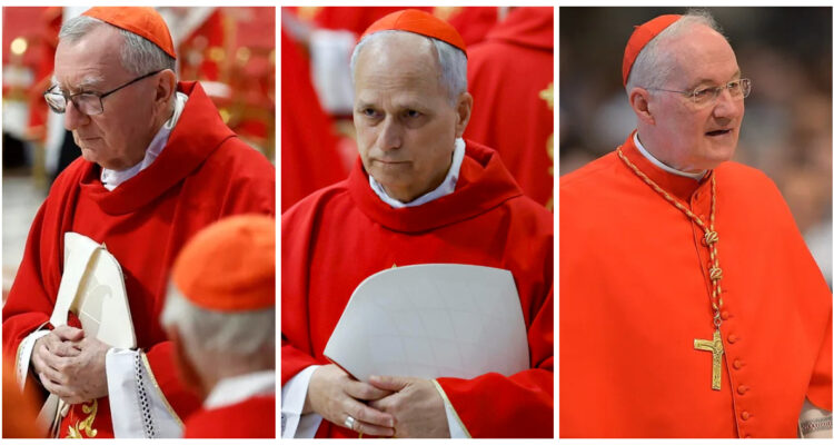 Los cardenales Pietro Parolin, Robert Prevost y Marc Ouellet