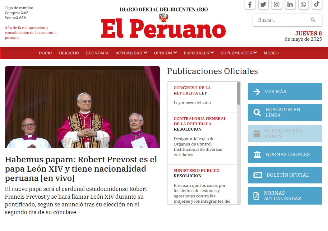 medios peruano destacan elección de papa con nacionalidad de perú: Leon XIV