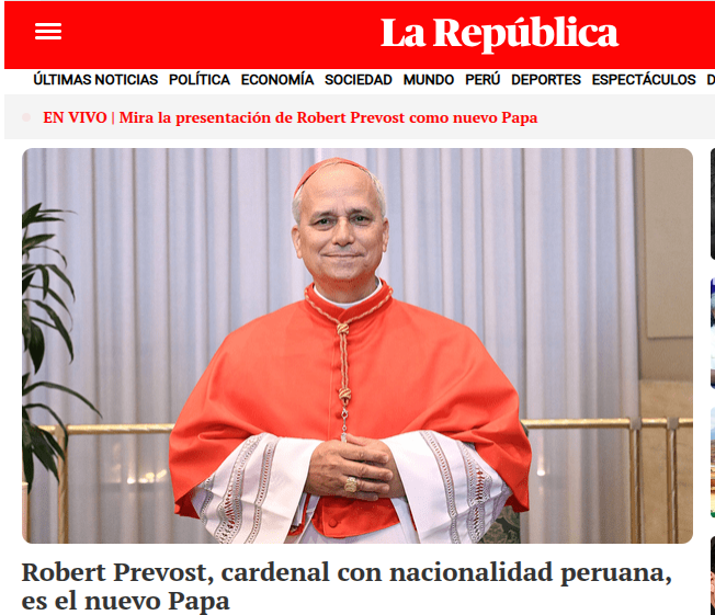 medios peruano destacan elección de papa con nacionalidad de perú: Leon XIV