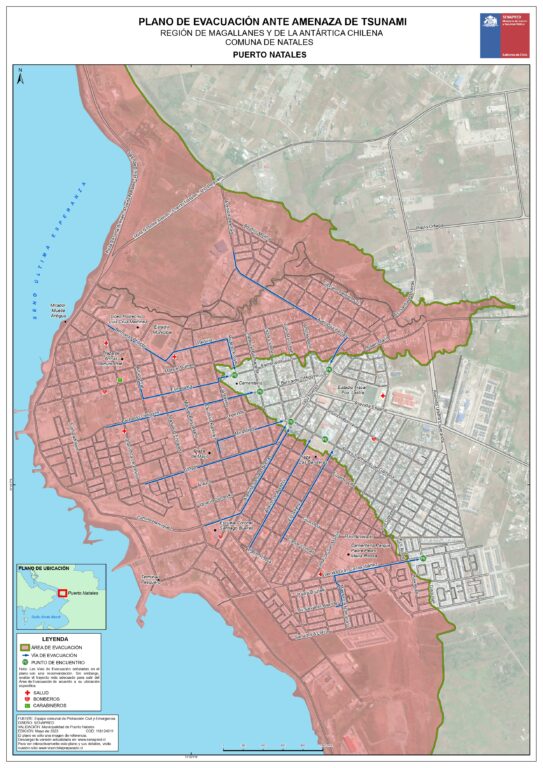 Plano de evacuación de Puerto Natales por Alerta de tsunami