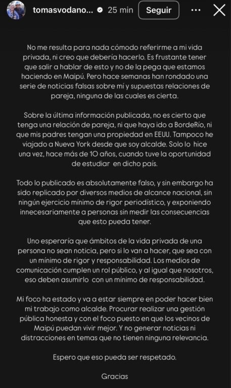 Comunicado Tomás Vodanovic 