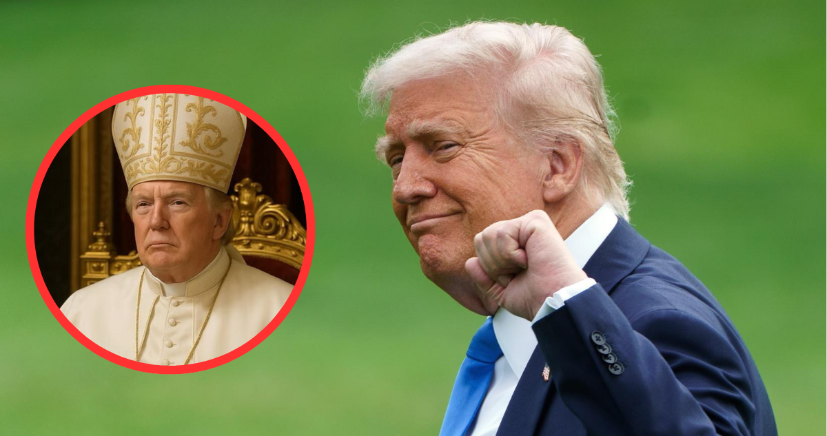 Donald Trump junto a fotografía generada con Inteligencia Artificial donde se ve como el Papa