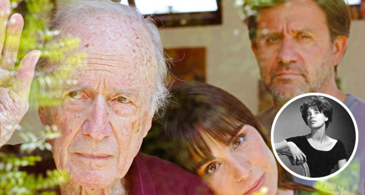 Jaime Vadell en fotografía promocional de la obra “Aquí me bajo yo” en referencia a su retorno al teatro, y en miniatura su esposa, Susana Bomchil