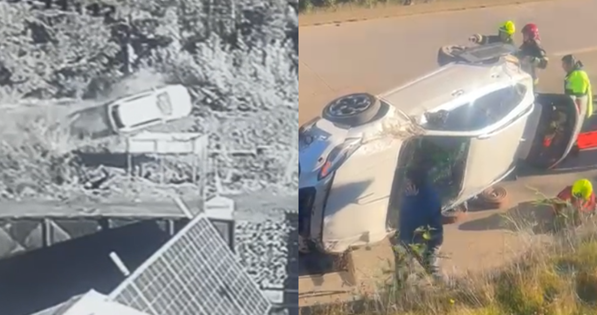VIDEO | Mujer perdió control del auto, vehículo voló y terminó volcado en ruta Tomé-Concepción