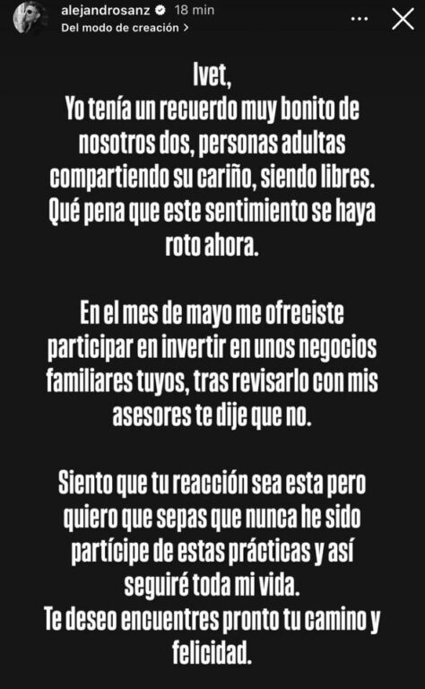 Alejandro Sanz, comunicado sobre fan Ivet Playá que lo acusó de manipulación