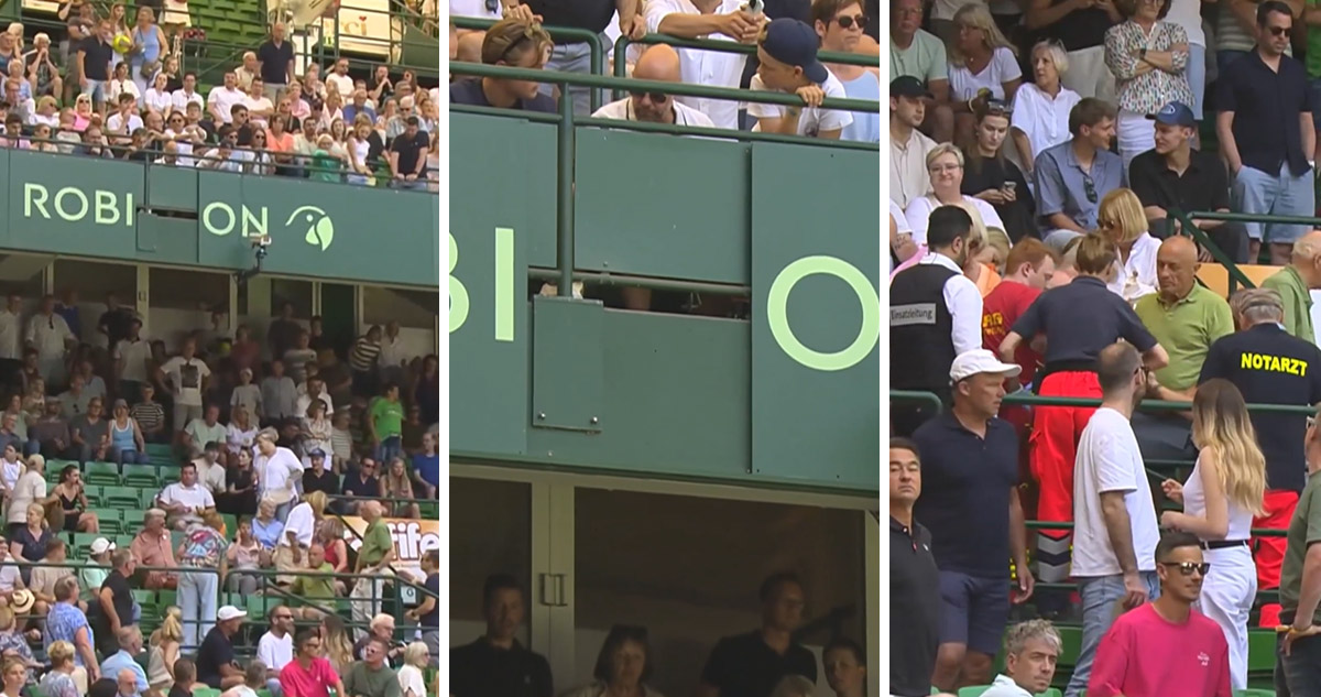 Cartel cayó sobre una mujer durante duelo del ATP de Halle.