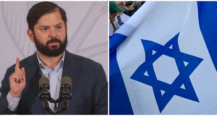 El presidente Gabriel Boric y la bandera de Israel